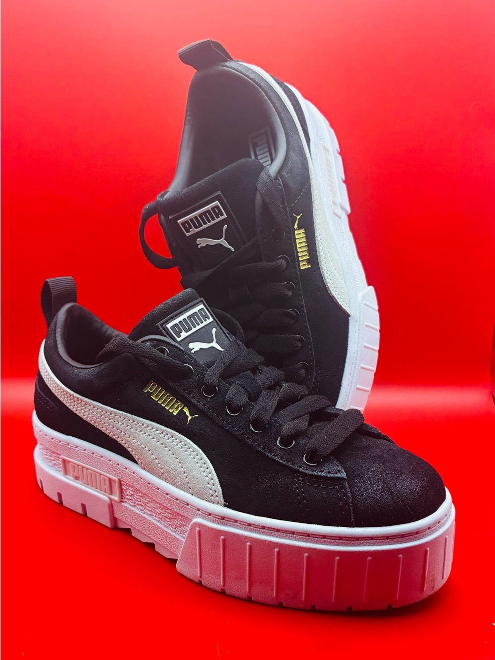 PUMA Mayze Platform Athletic Black Suede Shoe WOMENS size 5.5 New no box